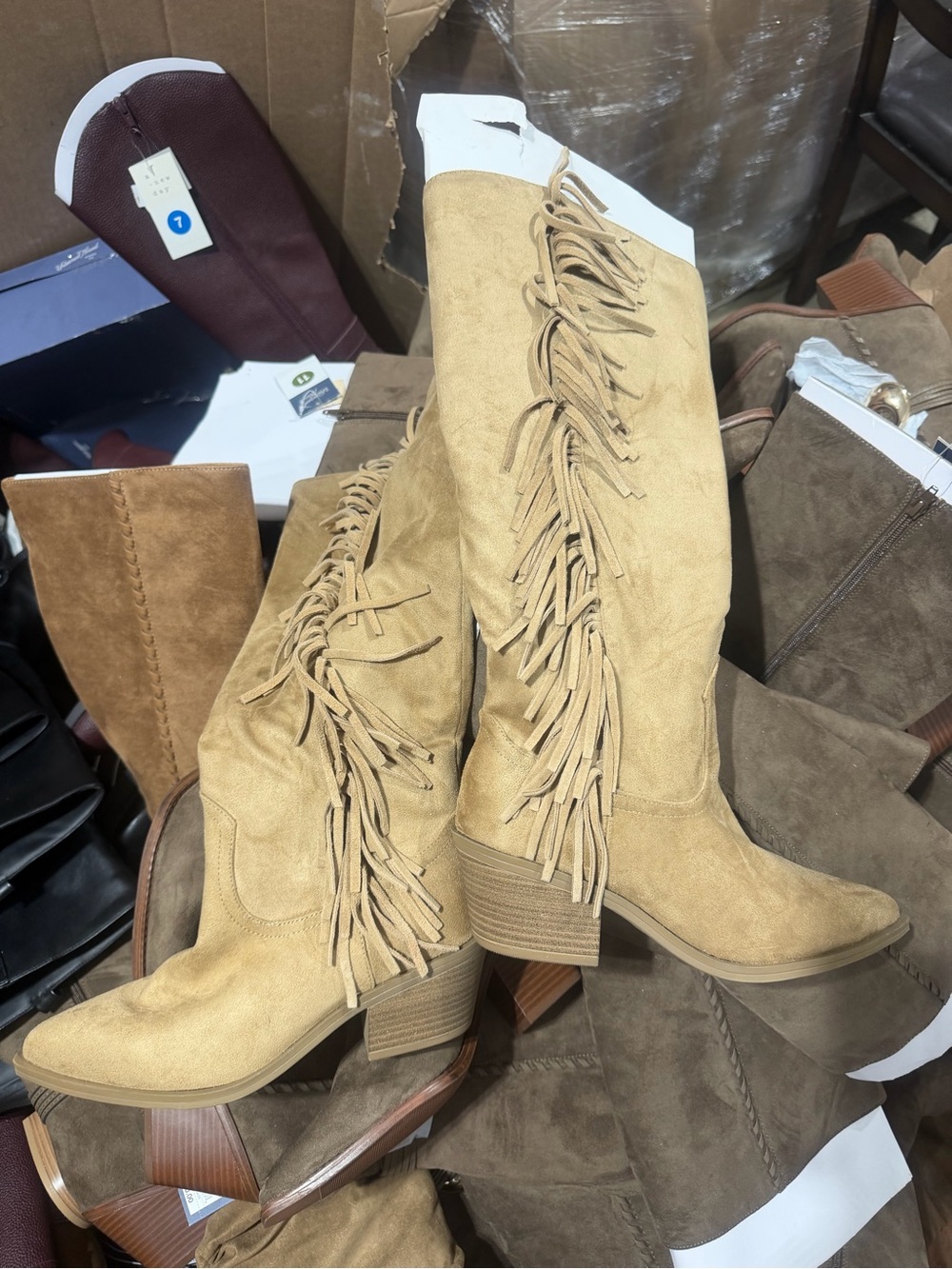 Universal Thread Tan Suede Over-the-Knee Fringe Boots